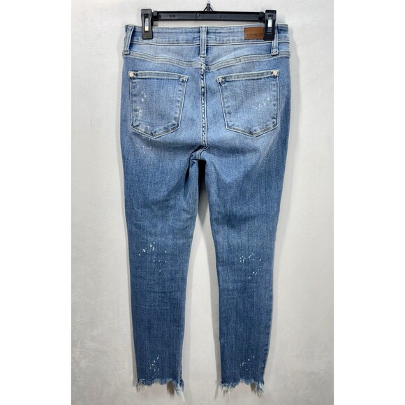 Judy Blue Splatter Raw Hem Skinny Jeans Size 7/28 Light Wash Stretch #82373 LT - Picture 2 of 9